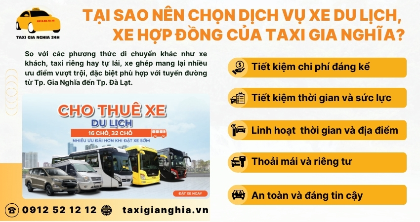 Lý do chọn dịch vụ xe du lịch, xe hợp đồng Taxi Gia Nghĩa